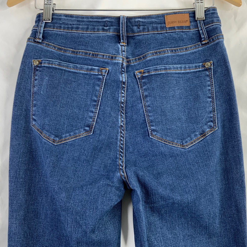 Judy Blue High Rise Flare Jeans Medium Wash Raw Hem Denim Womens - Picture 6 of 10